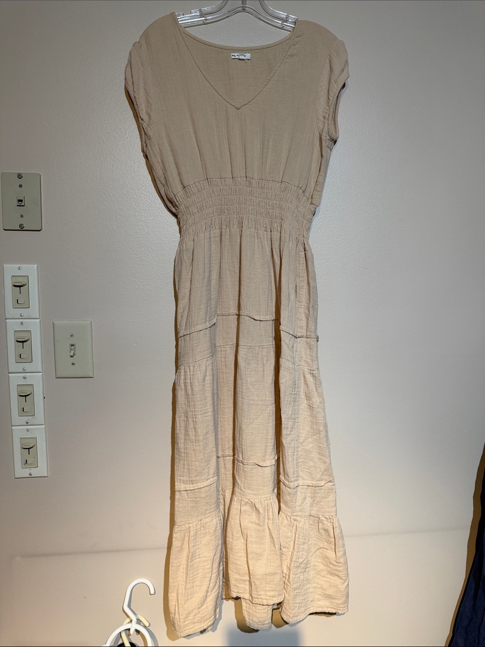 Maisie cotton Cream V-Neck Smocked Maxi Dress